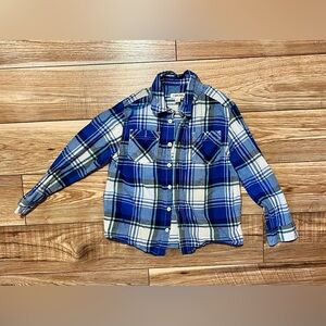 Cherokee Navy and Light Blue Plaid Shirt - boys M 8/10
